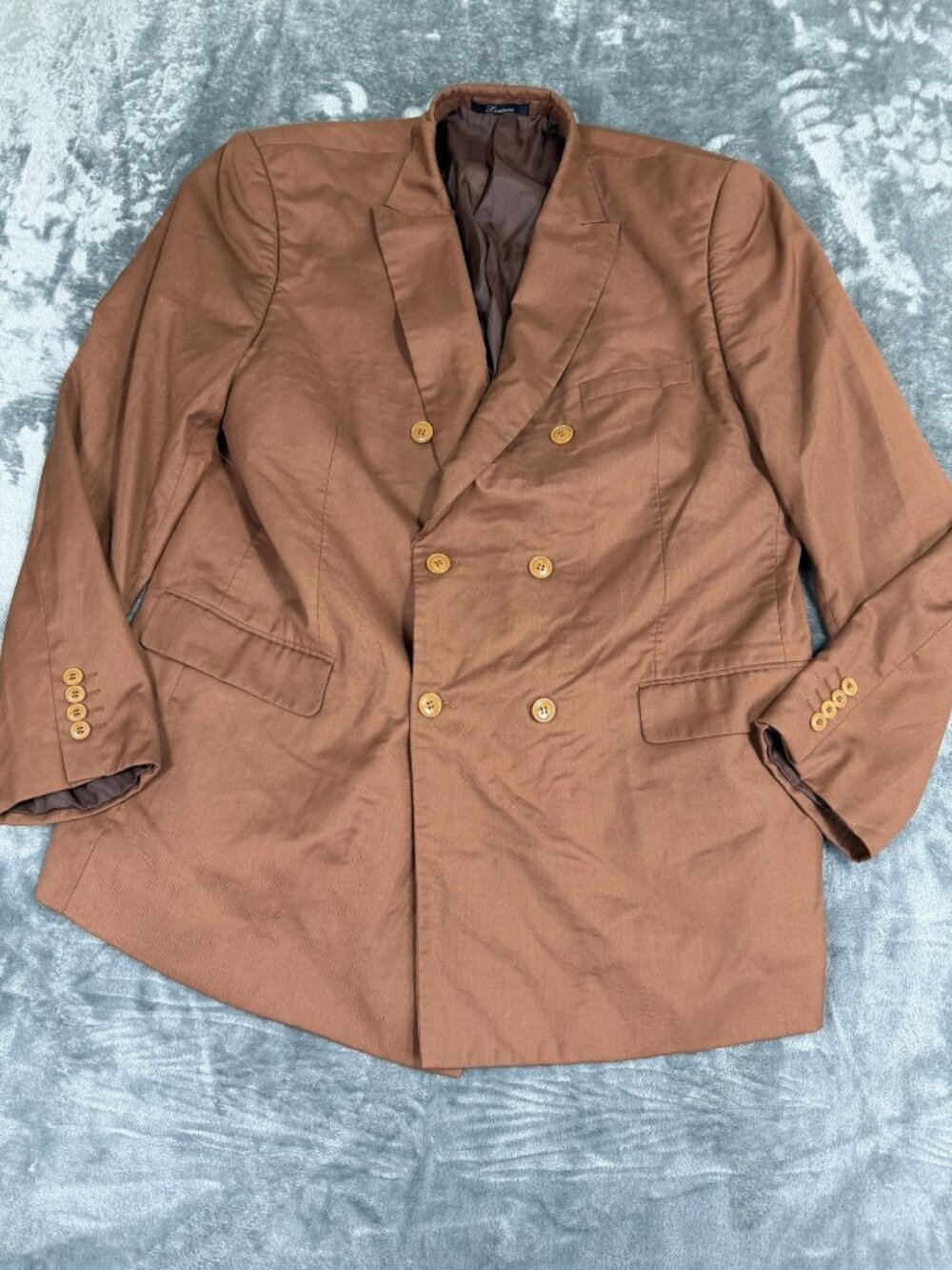 Loriano Mens Double-Breasted Brown Suit Jacket Size 50L Wool Blend